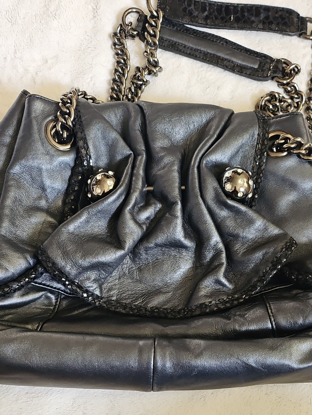 Betsey Johnson Y2K Piercing Hobo Shoulder Bag Black Gray Punk Studded